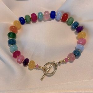 Colorful Beaded Bracelet with Gold Clasp